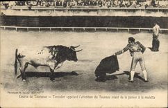 Postal Corrida Toro Corrida de toros Torero que llaman la atención del toro antes de pasarlo al muletta