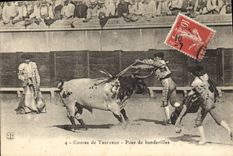 CPA Corrida Taureau Course de taureaux Pose de banderilles 