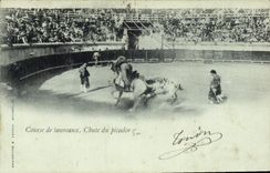 Postal Corrida Toro Caída del picador Corrida de toros