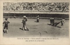 CPA Corrida Taureau Course de taureaux Toreo attirant le taureau hors des barricades pour permettre de la banderiller 