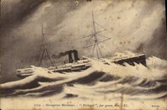 CPA Bateau Paquebot Portugal par grosse mer Messageries Maritimes 