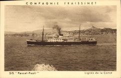 Vintage Postcard Boat Steamer SS Pascal Paoli Company Fraissinet Lines of Corsica