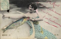 CPA Fantaisie Femme Poisson 1er Avril 