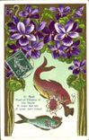 CPA Fantaisie Poissons Cigarette 1er Avril Fleurs 