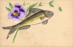 CPA Fantaisie Poisson Fleurs 