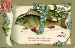 Vintage Postcard Fantasy Poisson April 1st Flowers