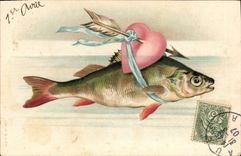 CPA Fantaisie Poisson 1er Avril 