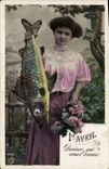 CPA Fantaisie Femme 1er Avril Poisson 