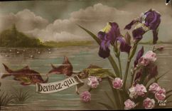 CPA Fantaisie Poissons Devinez qui ? 