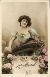 CPA Fantaisie Femme Poisson 1er Avril 