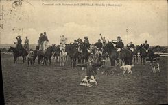 Vintage Postcard Chasse Dog Dogs Carousel of the garrison of Luneville Fete of Chasse August 7th, 1913 has courre SIGNAL
