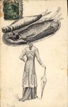 Vintage Postcard Fantasy Woman Hat Poisson