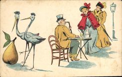 Vintage Postcard Fantasy Women Birds Pear