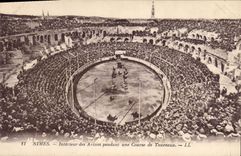 CPA Corrida Course de taureaux Nimes Interieur des arenes pendant une course de taureaux 