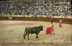 Vintage Postcard Corrida Bullfight the last suerte Appel has the muleta