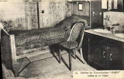 CPA Bateau Paquebot Interieur du Transatlantique Paris Cabine de 1ere classe 