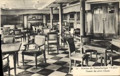 Vintage Postcard Boat Interior Steamer of the Deck chair Paris Smoking-room of the 2nd classes