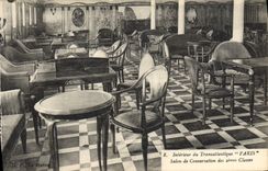 Vintage Postcard Boat Interior Steamer of the Deck chair Paris Living room of conversation of the 2emes classes
