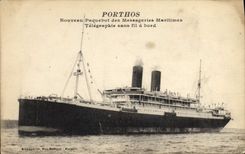 Vintage Postcard Bateau Steamer of the Shipping company Telegraphs without wire Porthos