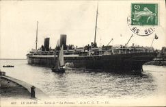 CPA Bateau Paquebot Le Havre Sortie de La Provence de la CGT 