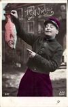 CPA Fantaisie Paques Poisson Homme 