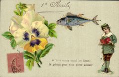 CPA Fantaisie Paques Poisson Enfant 