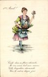 CPA Fantaisie Paques Poisson Femme 