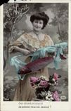 CPA Fantaisie Paques Poisson Femme 