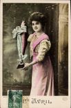 CPA Fantaisie Paques Poisson Femme 
