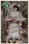 CPA Fantaisie Paques Poisson Femme 