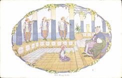 Vintage Postcard Fantaisie Illustrator Old King Sticks