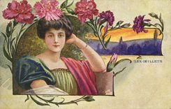 Vintage Postcard Fantasy Illustrator Women eyelets