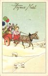 Vintage Postcard Fantasy Illustrator Child Donkey Mule Christmas