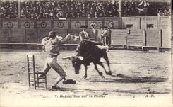 CPA Corrida Course de taureaux Banderilles sur la Chaise 