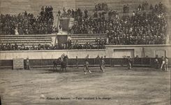 Vintage Postcard Corrida Bullfight Beziers Toro returning has the load SIGNAL
