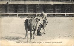 CPA Corrida Course de taureaux Toreador profitant au moment de porter l'estocade 