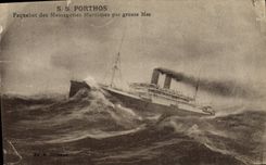 Vintage Postcard Boat Steamer of the Shipping company by heavy sea SS Porthos