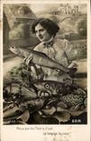 Vintage Postcard Fantasy Poisson April 1st Woman