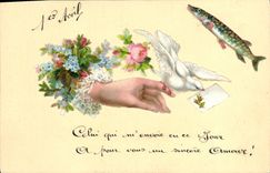 CPA Fantaisie Poisson 1er Avril Colombe Main 