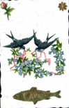 Vintage Postcard Fantasy Poisson April 1st Swallows