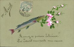 CPA Fantaisie Poisson 1er Avril Fleurs 