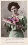 CPA Fantaisie Poisson 1er Avril Femme 