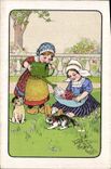 Vintage Postcard Fantasy Children Dog Cat Kitten