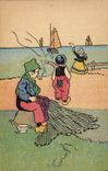 CPA Fantaisie Enfants Hollande Bateaux de peche 