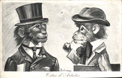 CPA Singe Singes Tetes d'artistes 