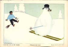 Vintage Postcard Snowman Each one his turn