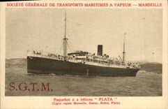 CPA Bateau Paquebot Plata SGTM Ligne rapide Marseille Dakar Bresil Plata 