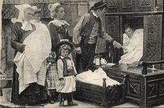 Vintage Postcard Folklore Closed Beds Departure for the baptism