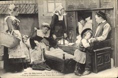 Vintage Postcard Folklore Closed Beds the visit of the Gossips