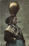 Vintage Postcard Morlaix Folklore the old woman carrying water smoking her pipe Tobacco